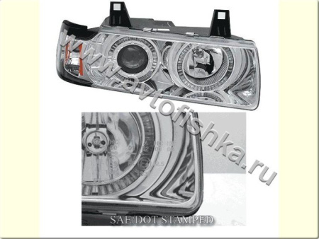 BMW 3 E36 купе фары передние хромированные, со светящимися ободками, комплект 2 шт.