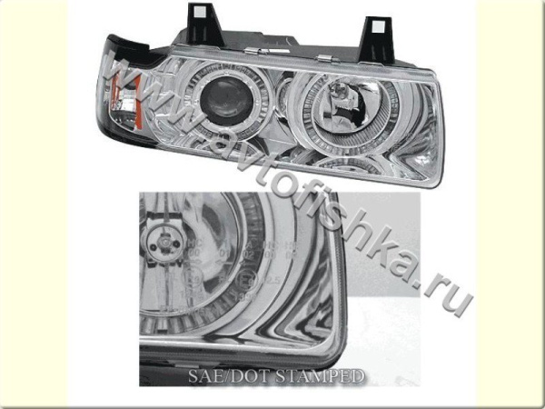 BMW 3 E36 купе фары передние хромированные, со светящимися ободками, комплект 2 шт.