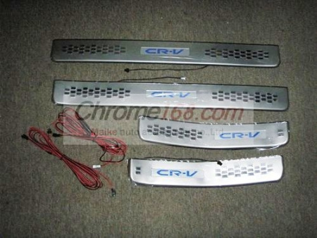 Honda CR-V (06-) накладки на пороги дверных проемов, из нержавеющей стали с подсветкой "CR-V", комплект 4 шт.
