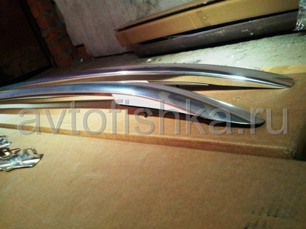 Volkswagen Touareg (2010-) рейлинги на крышу из полированной нержавеющей стали в стиле Оригинал, комплект 2 шт.