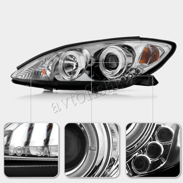 Toyota Camry 30 (01-06) UAE, Europe, USA фары передние линзовые хромированные, со светящимися ободками, комплект 2 шт.