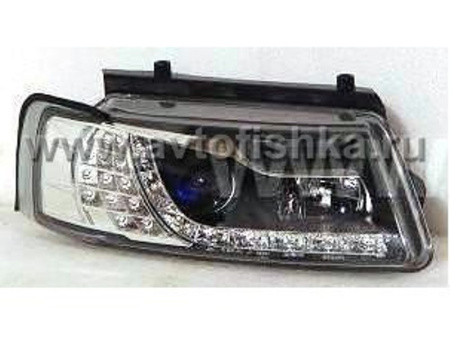 Volkswagen Passat B5 (97-00) фары передние с поворотниками черные линзовые светодиодные c DRL