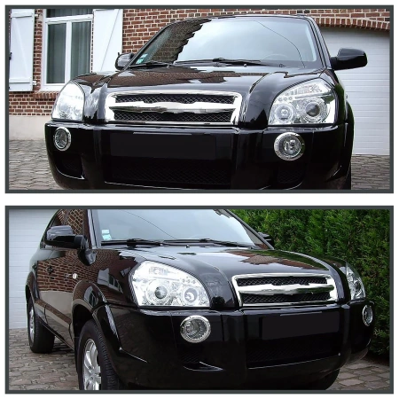 Hyundai Tucson (2005-2009) фары передние хромированные, со светящимися ободками и светодиодами