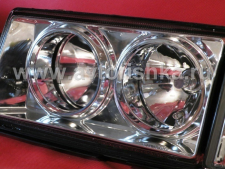 Mercedes W201 190E 190D (82-93) фары передние прожекторные хромированные с указателем поворотов, комплект 2 шт.