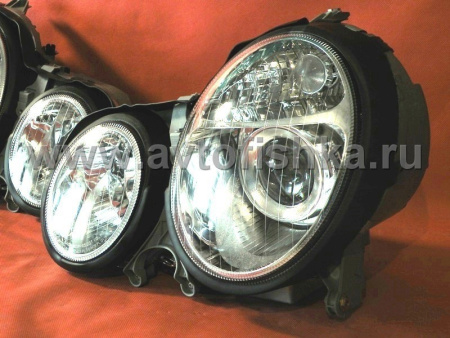 Mercedes E W210 (99-02) фары ксеноновые передние линзовые хромированные под корректор, комплект 2 шт.