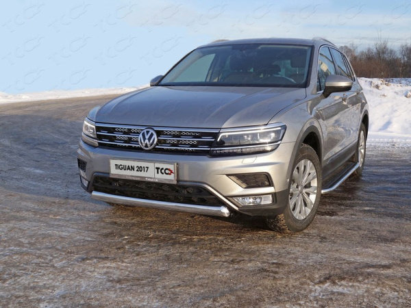 Volkswagen Tiguan (17–) Защита передняя нижняя (овальная короткая) 75х42 мм (Пакет Offroad)