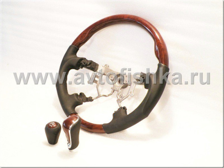Toyota Land Cruiser Prado 120 (02-) руль, рукоятки рычагов переключения передач и накладки в салон под дерево, комплект 27 предметов