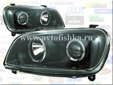 Toyota RAV4 (97-01) фары передние линзовые черные, со светящимися ободками, комплект 2 шт.