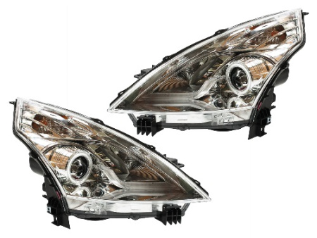 Nissan Teana (08-) фары передние линзовые хромированные, с подсветкой DRL, комплект 2 шт.