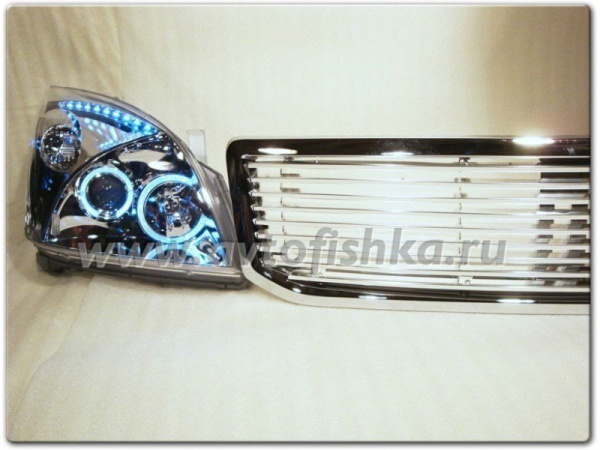 Toyota Land Cruiser Prado 120 (02-09) фары передние линзованные хромированные со светящимися ободками и светодиодной подсветкой, комплект 2 шт.
