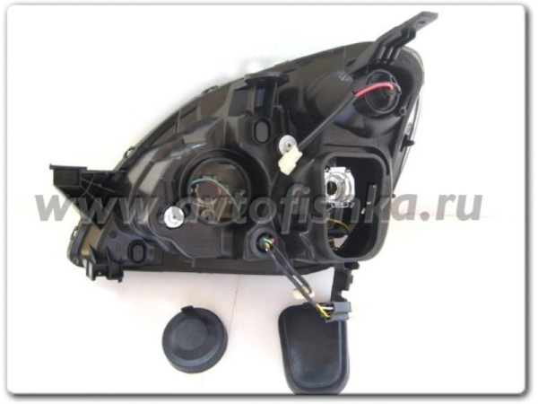 Honda CR-V II (01-04) фары передние линзовые черные, с белыми рефлекторами, комплект 2 шт.