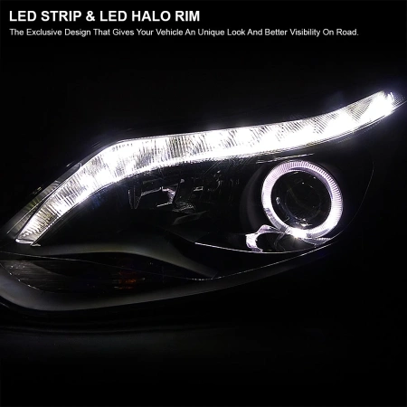 Ford Focus 3 (11-13) тюнинговые фары линзовые с DRL диодной подсветкой черные, 2 шт.