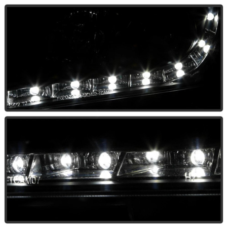 Toyota Camry XV40 дорестайл (2006-2009) тюнинговые передние черные фары со светодиодной подсветкой ДХО