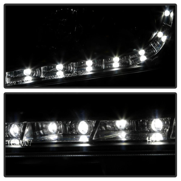 Toyota Camry XV40 дорестайл (2006-2009) тюнинговые передние черные фары со светодиодной подсветкой ДХО