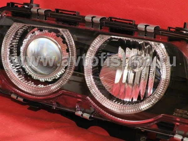 BMW 7 E38 (99-01) фары передние линзовые черные, с корректором, со светящимимся ободками, с тонированными поворотниками, комплект 2 шт.