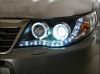 Subaru Forester (09-12) фары передние линзовые черные, с подсветкой DRL и светящимися ободками, комплект 2 шт.