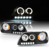 Ford Expedition (96-03) фары передние линзовые черные, со светящимися ободками и светодиодной подсветкой, комплект 2 шт.