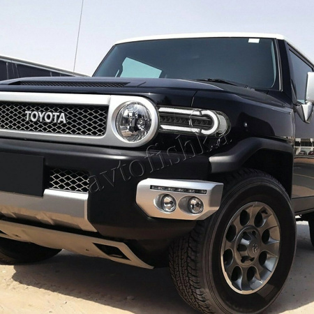 Toyota FJ Cruiser (07-14) черные светодиодные динамические поворотники с ДХО, комплект 2 шт.