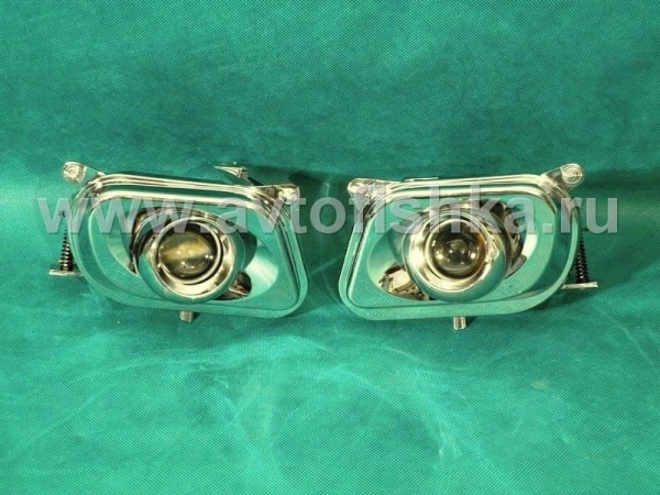 Mercedes E W210 (95-99) фары передние противотуманные линзовые в хромированном корпусе, комплект 2 шт.