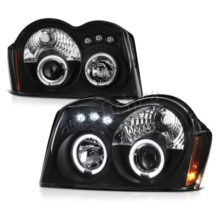 Jeep Grand Cherokee (04-07) фары передние линзовые черные, со светящимися ободками CCFL и светодиодами, комплект 2 шт.