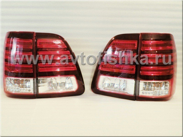 Toyota Land Cruiser 100 (98-07) фонари задние светодиодные красно-хромированные, внешние и внутренние, дизайн Lexus, комплект лев.+прав.