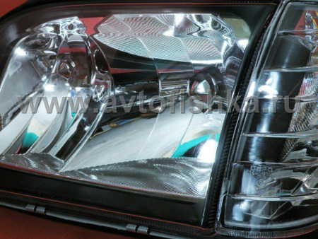 Mercedes S W140 (92-99) фары передние черные с поворотниками, комплект 2 шт.