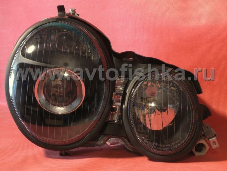 Mercedes E W210 (95-99) фары передние линзовые черные, под корректор, комплект 2 шт.