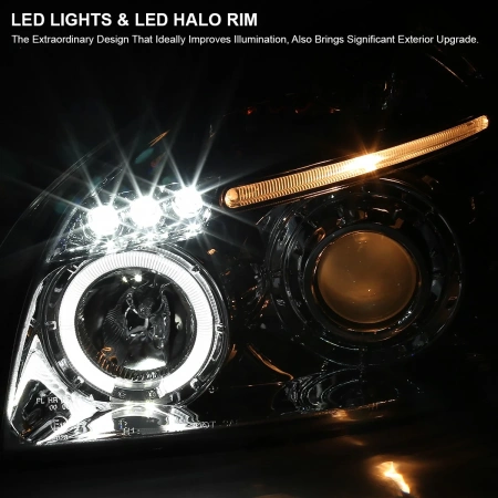 Hyundai Tucson (2005-2009) фары передние хромированные, со светящимися ободками и светодиодами