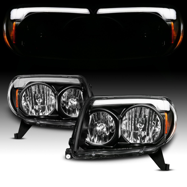 Toyota 4Runner (2003-2005) передние фары чёрные с LED C-Light