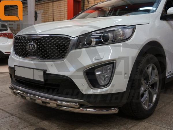 Kia Sorento (15–) Защита переднего бампера двойная Shark d 60/42 мм, нерж.