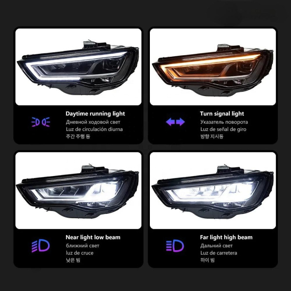 Передние светодиодные матричные фары с ДХО для Audi A3 8V (2013–2016) — общий вид