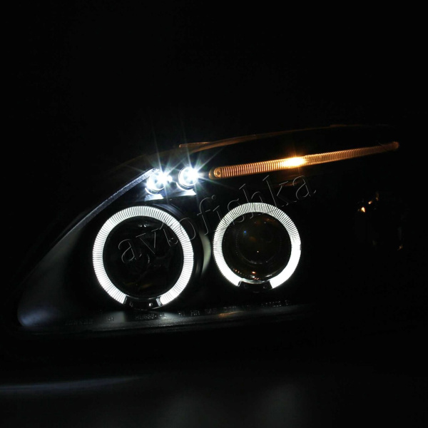 Honda Civic, Ferio EK (99-00) фары передние черные с белыми рефлекторами, линзовые светодиодные