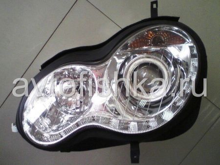 Mercedes C-class W203 (00-07) фары передние линзовые хромированные, со светодиодной подсветкой, комплект 2 шт.