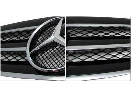 Mercedes E W211 (02-06) решетка радиатора черная, дизайн Big Star "Авангард" (Avangard), 3 ламели