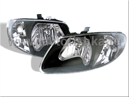 Dodge Caravan, Grand Caravan (01-05) фары передние зеркальные черные с белым рефлектором, комплект 2 шт.