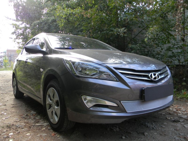 Hyundai Solaris (14–16) Защита радиатора Premium, хром