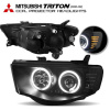 Mitsubishi L200 Triton (05-) фары передние линзовые внутри черные, со светящимися ободками, комплект 2 шт.