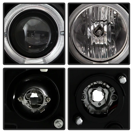 Nissan Pathfinder III, Navara (05-10) передние фары линзовые черные, со светящимися ободками, комплект 2 шт.