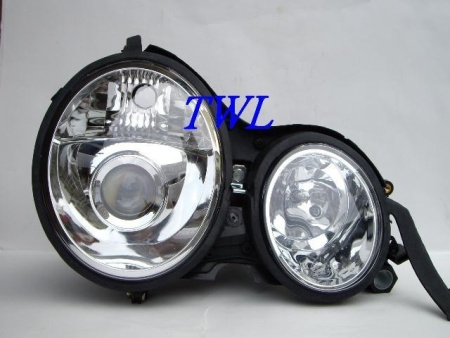 Mercedes E W210 (95-99) фары передние линзованные хромированные, комплект 2 шт.