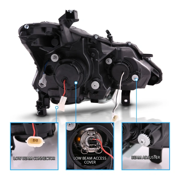 Nissan Teana (13-) фары передние линзовые черные, с подсветкой DRL, комплект 2 шт.