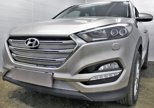 Hyundai Tucson (16–) Защита радиатора Premium, хром, верх (4 части)