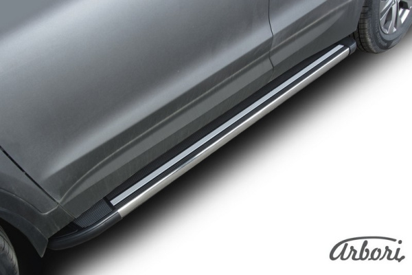 Комплект защиты штатных порогов алюминиевый профиль Arbori "Luxe Black" 1800 черная HYUNDAI SANTA-FE 2012-