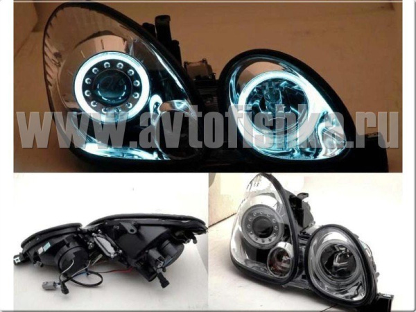 Lexus GS300, GS400, GS430, Toyota Aristo (97-05) фары передние линзовые хромированные со светящимися ободками, под ксенон, комплект 2 шт.