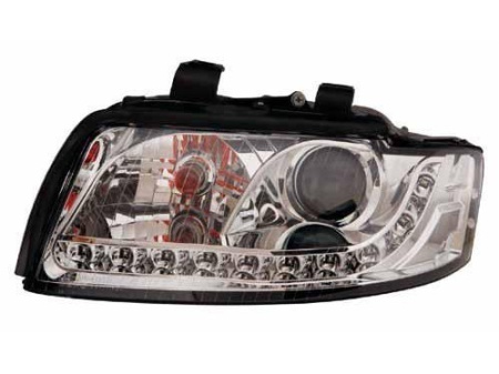 Audi A4 (01-04) фары передние линзовые хромированные, со светодиодной подсветкой, под электрокорректор, комплект 2 шт.