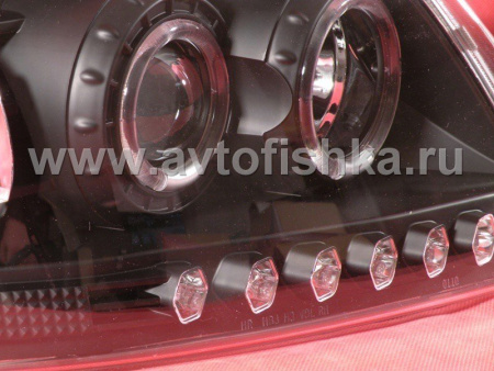 Ford F150, Expedition (96-03) фары передние линзовые черные, со светящимися ободками и светодиодной подсветкой, комплект 2 шт.