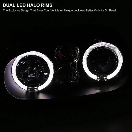 Volkswagen Golf 4 (1998-2005) фары передние черные, линзовые, со светящимися ободками