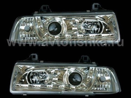 BMW 3 E36 4 дв. седан фары передние линзовые хромированные, с нижней светодиодной подсветкой, комплект 2 шт.