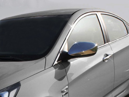 Hyundai Solaris (2010-) накладки на боковые зеркала из нержавеющей стали, комплект 2 шт.
