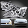 Ford Focus 1 (2000-2004) передние фары линзованные хром, со светящимися ободками