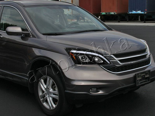 Honda CR-V III (06-) фары передние линзовые черные, с подсветкой DRL, комплект 2 шт.
